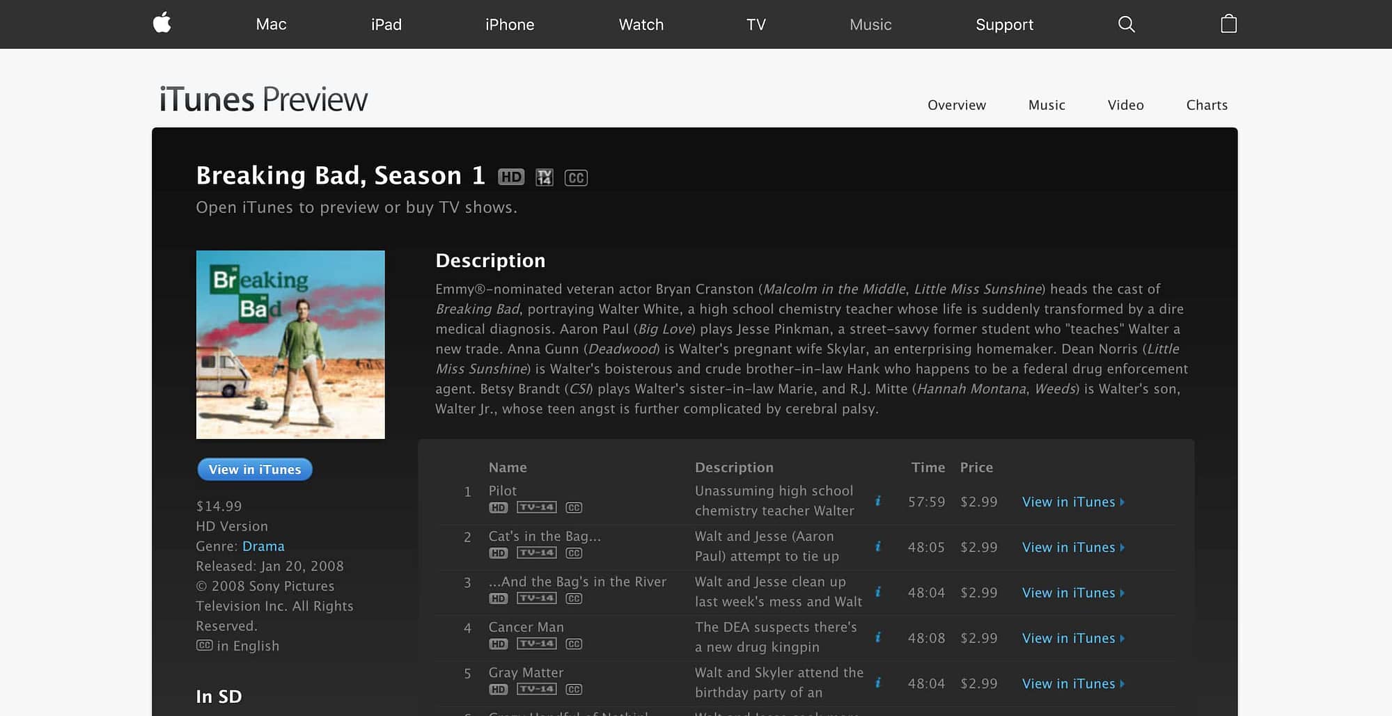 Breaking Bad Season 1 iTunes