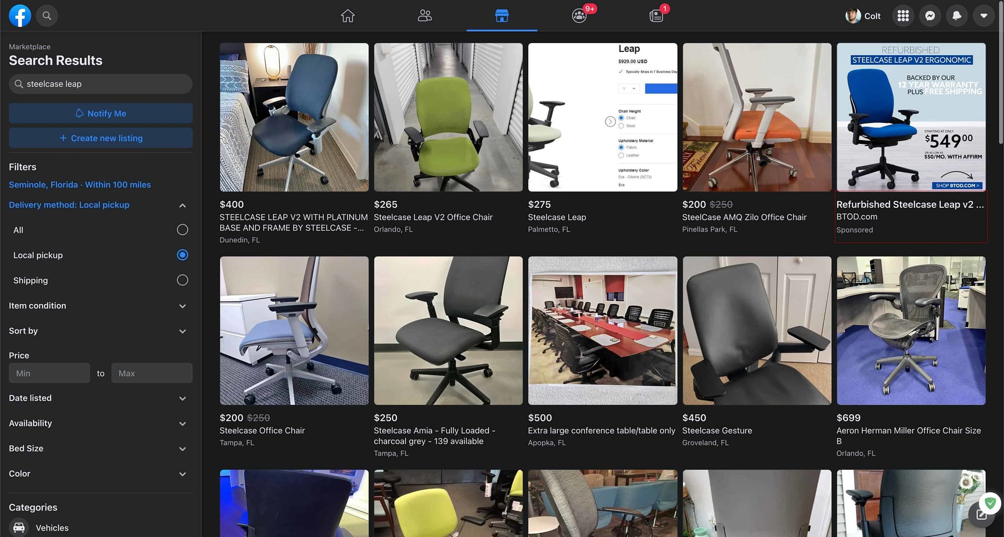 Steelcase Leap preowned facebook marketplace