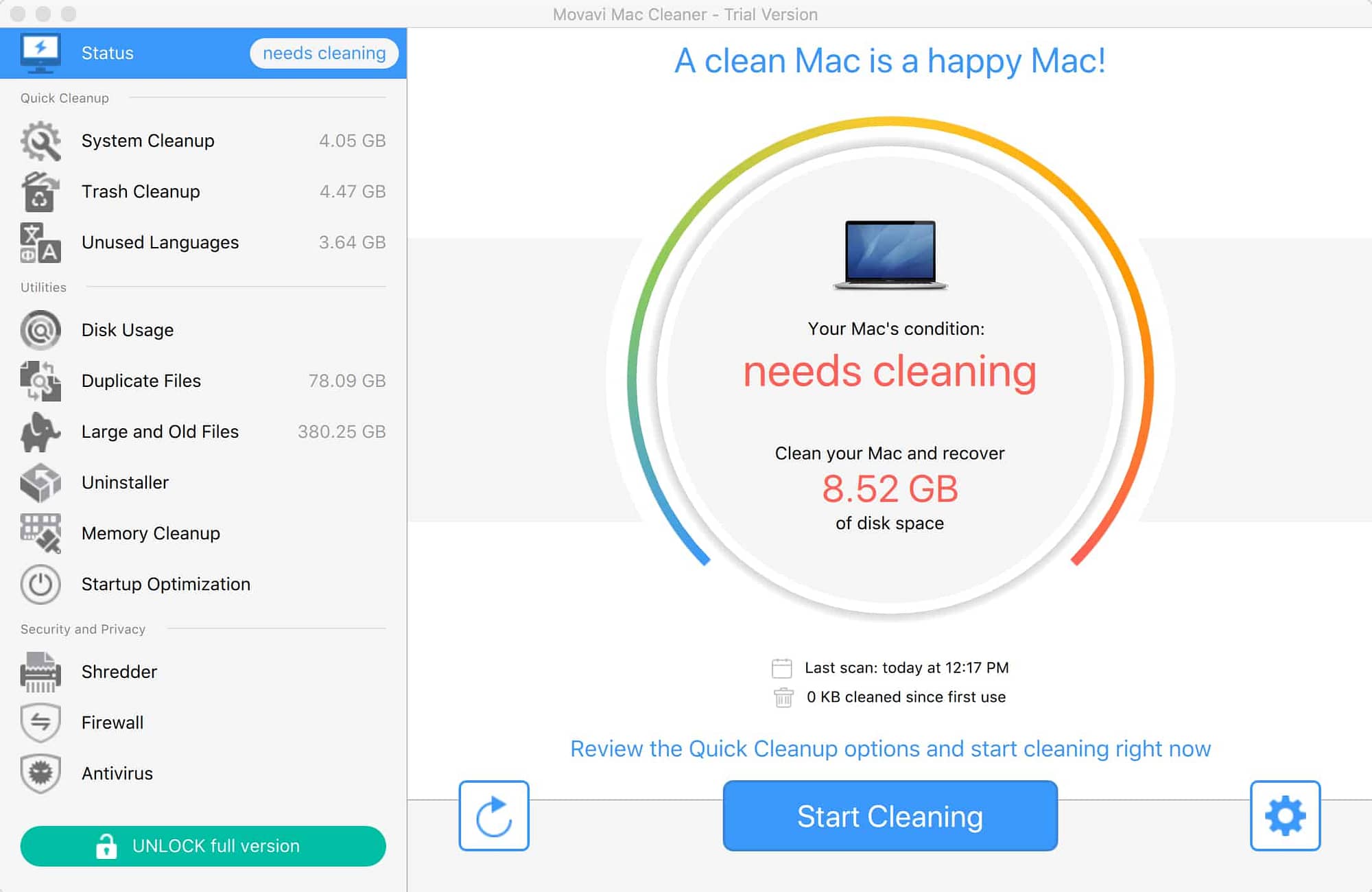 Movavi Mac Cleaner Results
