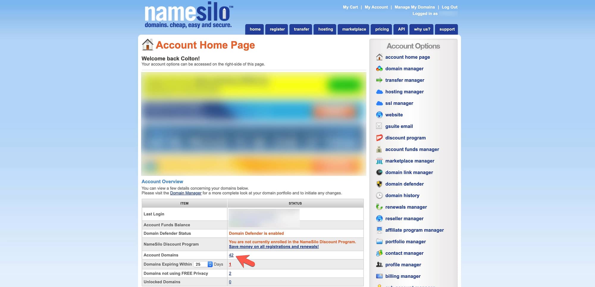 NameSilo Account Panel