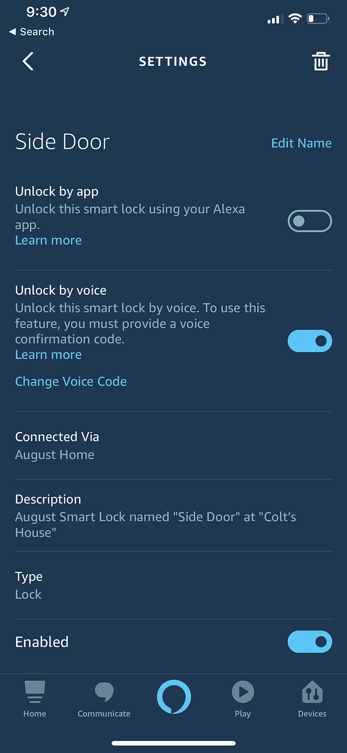 Amazon Alexa August Lock Settings