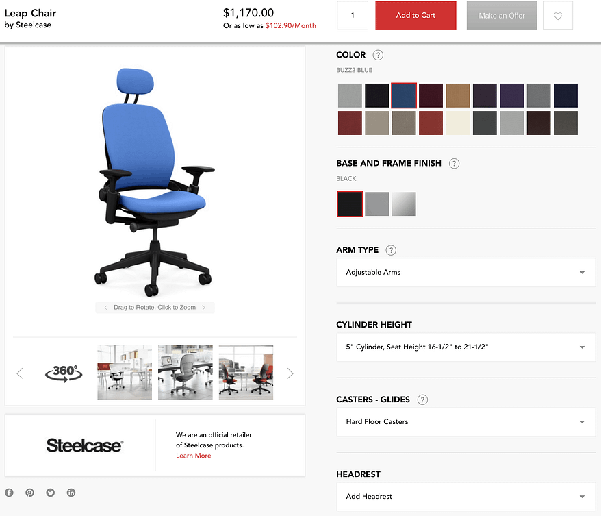 OfficeDesigns chair customizer