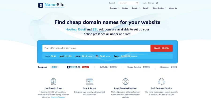 NameSilo Review Homepage Screenshot scaled